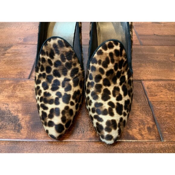 Stuart Weitzman Black & Tan Leopard Print Calf Hair Loafer Heels, Size 9 - Picture 3 of 9